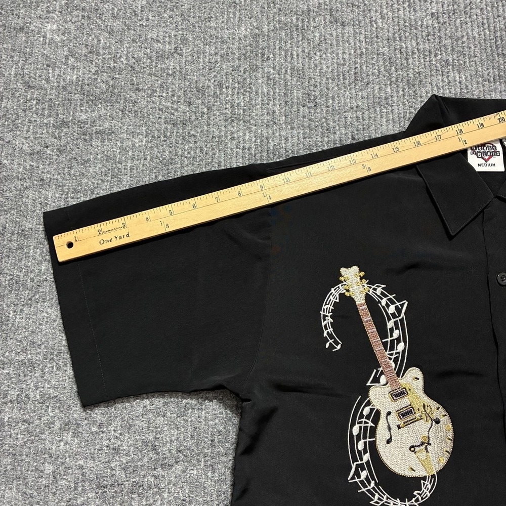 House of Blues Shirt Mens Medium Black Camp Bowling‎ Embroidered Guitars Rock - Picture 5 of 11